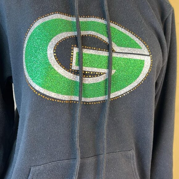 Green Bay Packer Fan Sparkly Hoodie Woman's Small Tailgate Game Day - Picture 4 of 10